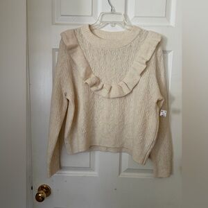Old Navy Cream Cable Knit Sweater with Ruffle